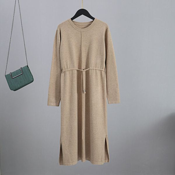 

2021 new vertival striped long knit women midi o neck drawstring straight autumn winter pullovewoman maxi dress 8zyk, Black;gray