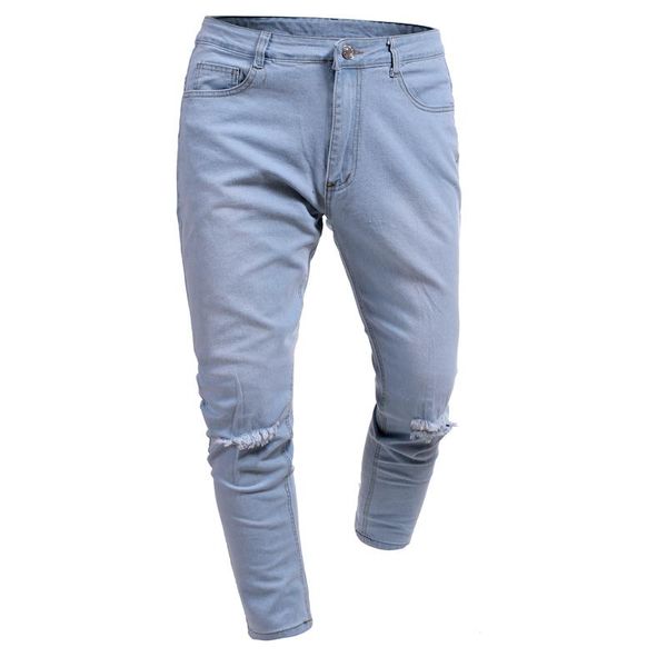 

men's jeans for men spring autumn fashion casual eurocode light blue ripped skinny hip hop denim