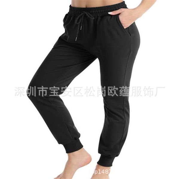 

women's elastic casual knitted small foot sports pants, Black;gray
