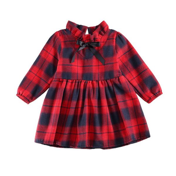 

girl's dresses baby autumn clothing, plaid stand-collar long-sleeves high-waist dress with back zipper for little girls, 6 months to 5, Red;yellow