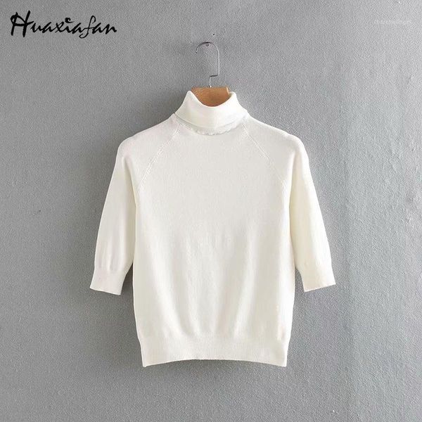 

huaxiafan sweater turtleneck knitted solid pullover women casual thin sweater female basic office wear three quarter sleeve 1, White;black