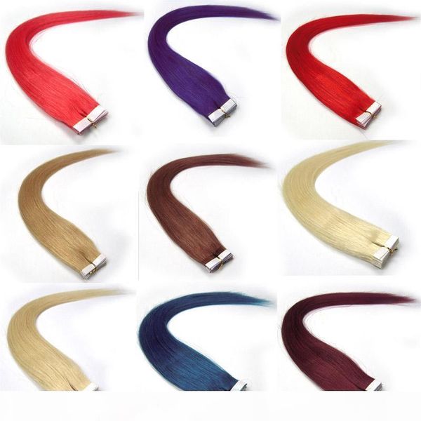 

tape hair extensions natural human hair extensions 20 pcs silky brazilian hair tape skin weft 9 colors, Black