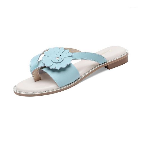

slippers women flower sweet women shoes flat with slip-on sandals casual outdoors genuine leather slides 3-99591, Black