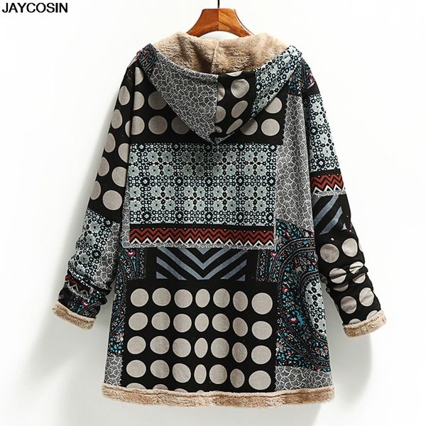 

jaycosin parkas coat womens winter warm outwear print hooded with pockets vintage coats 1107 201118, Black