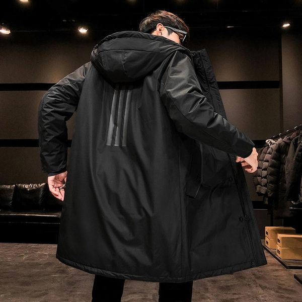 

men's winter down jacket m-7xl casual thick large size male warm down jackets hooded for men style long 90% white duck, Black