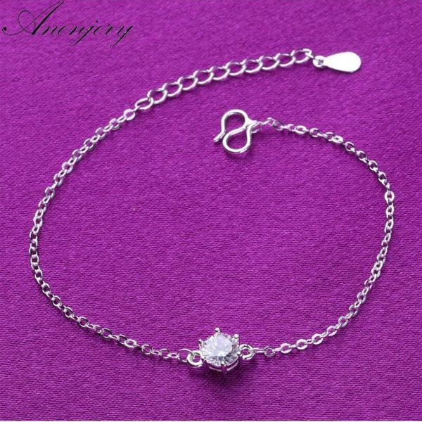 

anenjery fashion 925 sterling silver anklet bracelet for women six claw cz zircon chian ankle bracelet jewelry s-b133, Black