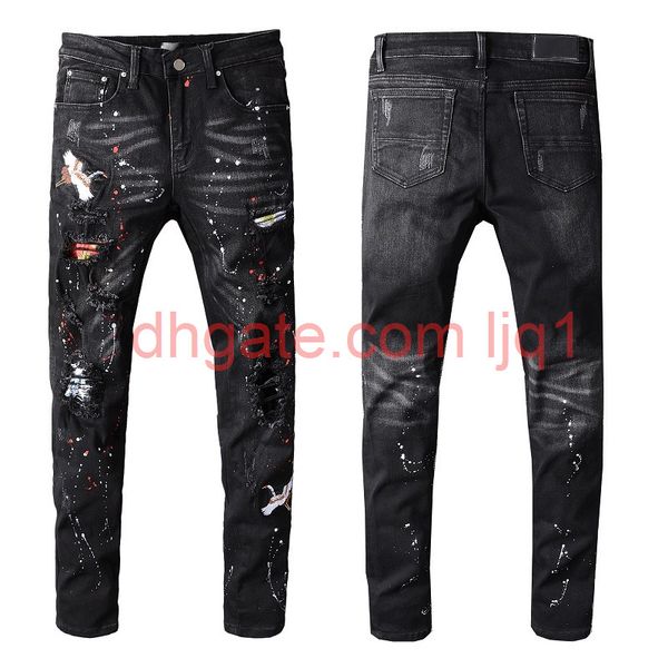 

mens stylist jeans men women fashion motorcycle biker ripped jeans embroidery mens skinny jeans pants size 28-40, Blue