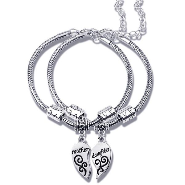 

2pcs/set mother daughter broken splicing heart bracelet bangle cute plated mom women girl femme statement bracelet jewelry, Golden;silver