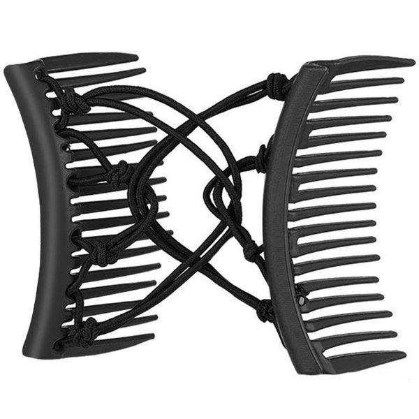 

stretchy knotted double comb hair clip adjustable elastic no crease hairpins women girls updo ponytai jllbxt, Silver