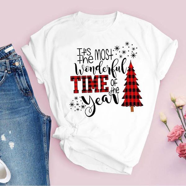 

tees for women print plaid tree new year holiday merry christmas clothes lady clothing female t shirt graphic t-shirt, White