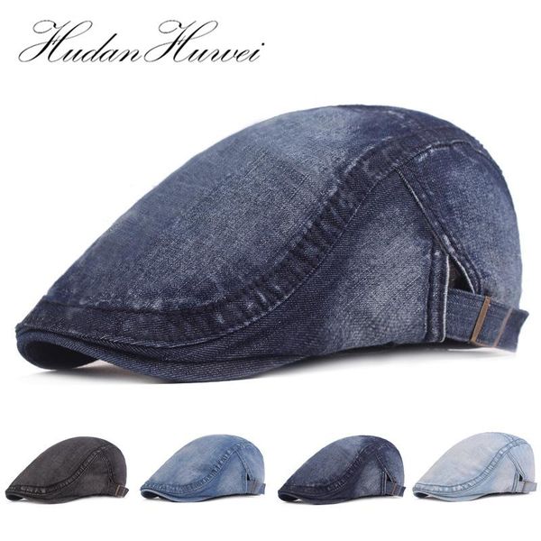 

sboy hats fashion men women denim beret ivy cap washed cloth distress forward hat flat driving peaked drop, Blue;gray