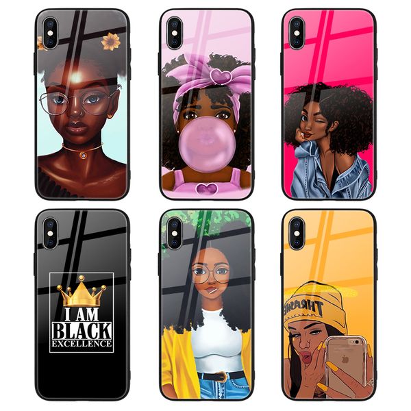 

fashion black girl magic uv printed plastic tpu glossy glass phone case for iphone 12 7 x xr 11pro case mobile cover
