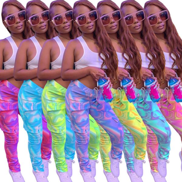 

women leggings fashion tie dye long pants multi-color printslim tooling pocket ladies new personalise pants trousers 2020 p895, Black;white