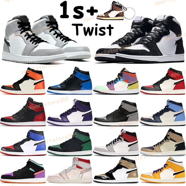 

new jumpman 1 1s twist light smoke grey mens basketball shoes royal pine green black obisidian unc bred toe court purple white s