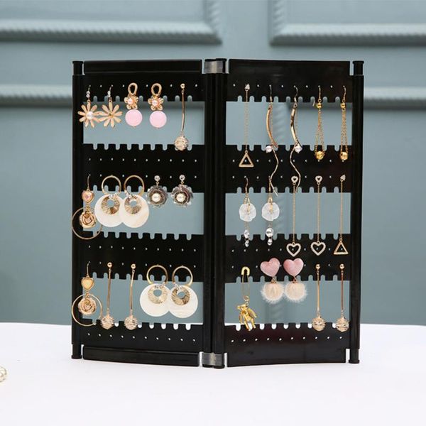 

creative byobu earring holder earrings ear studs necklace display rack multifunctional folding screen jewelry display stand hold, Pink;blue