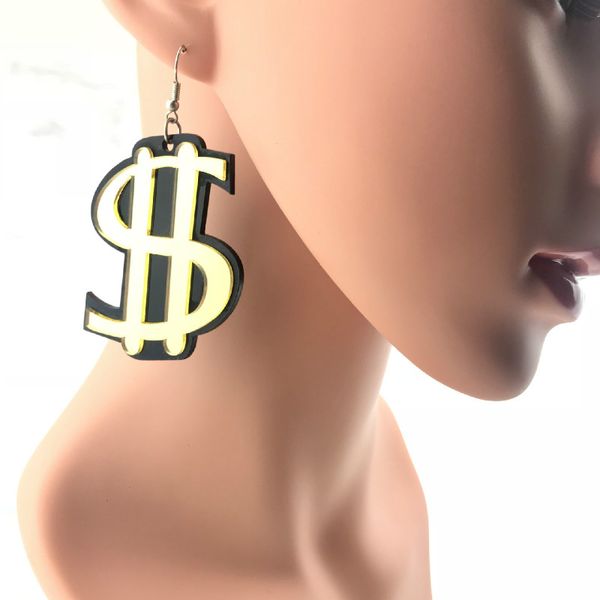

2020 new fashion dollar mirror long earring simple personalized creative interesting cool $ letter acrylic earrings for women, Silver