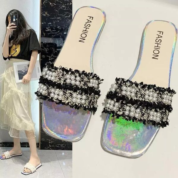 

large size woman slippers summer women beach shoes sandals fashion flats lady flip flops open toe woman sandals non-slip slipper #p17s, Black