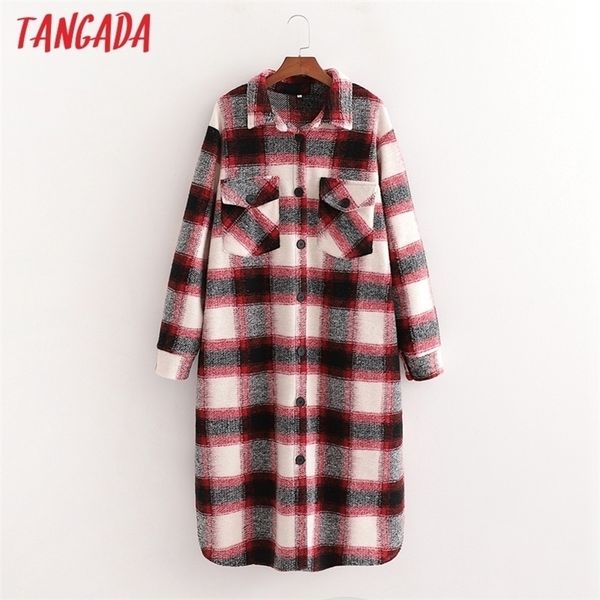 

tangada women winter elegant red plaid pattern woolen coat loose pockets female outerwear chic overcoat 1d26 201221, Black