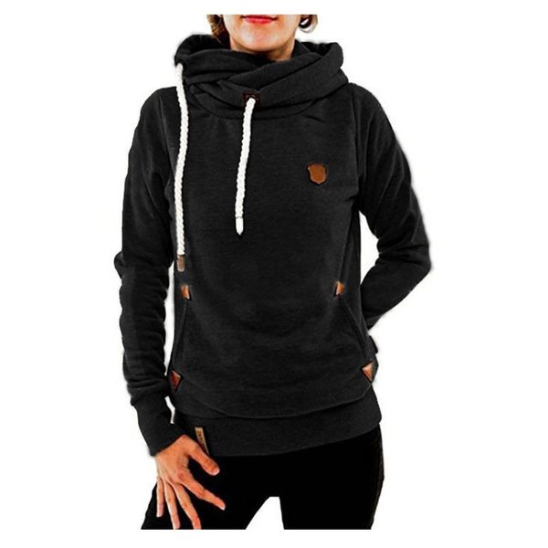 

custom autumn women's long-sleeved hooded long-sleeved casual loose sports sweater hooded turtleneck pullover, Black