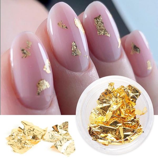 

nail glitter gold silver art aluminum foils irregular transfer sticker paper gel polish powder mirror flake manicure be1858, Silver;gold