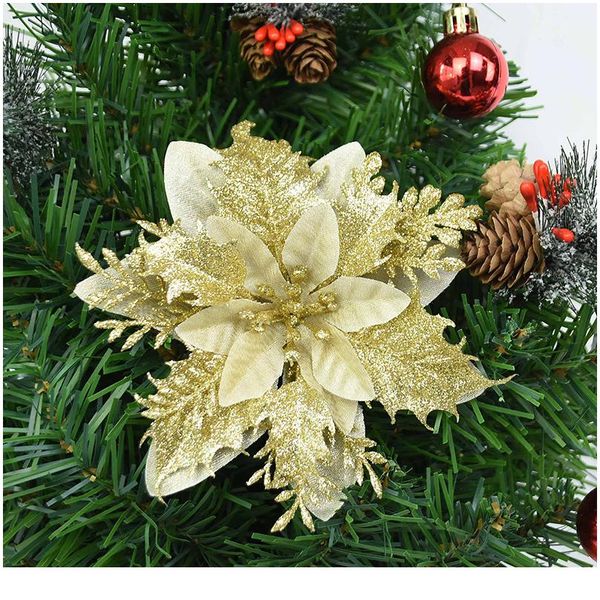 

5pcs artificial christmas flower 14cm faux xmas ornament for christmas tree decorations giltter wedding engagement flow jllhdq