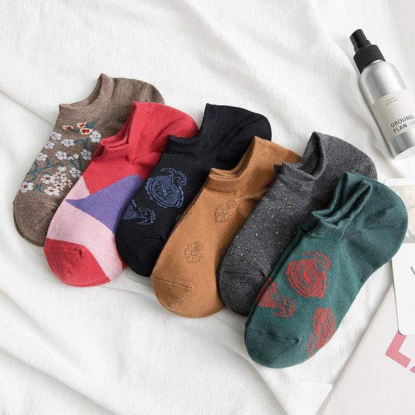 

peonfly men ankle socks cotton male short sock colorful breathable big flower short ankle sock slippers1, Black