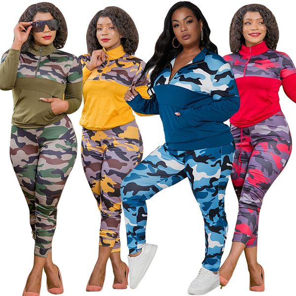 

new plus size s-5xl two piece outfits for women camouflage printed stretch casual jogger fitness matching set, Gray