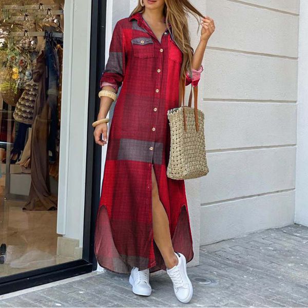 

elegant women button down long shirt dress summer letters print lapel neck party dress lady long sleeve maxi beach dress vestido y0118, Black;gray