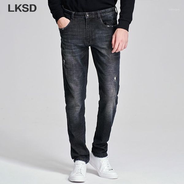 

lksd autumn winter new causal gradient hole men jeans fashion high waist straight ankel-length men's pants t192000711, Blue
