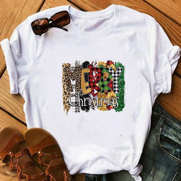 

leopard merry christmas graphic t shirt women vogue christmas present tshirt femme harajuku kawaii clothes tumblr tee, White