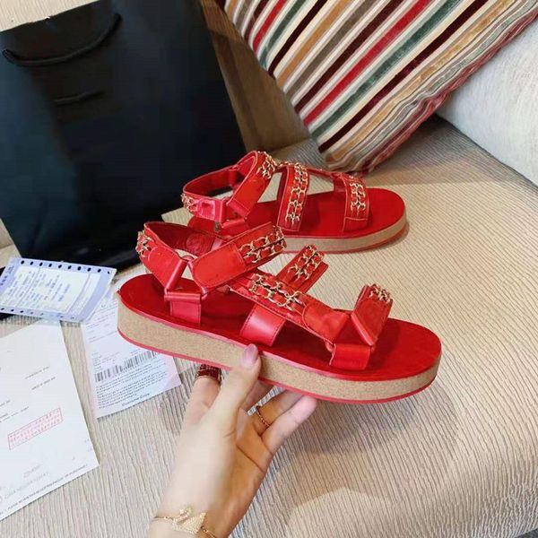 

europe 2021 new summer leather chain velcro platform platform sandals lady casual fairy roman shoes, Black