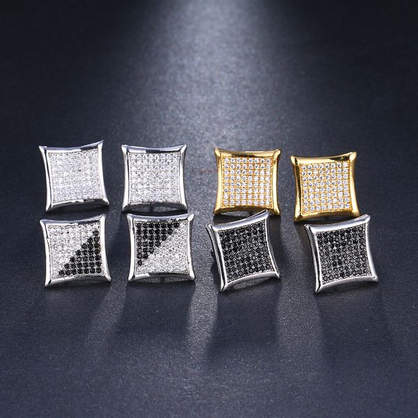 Hip Hop Mens Women Screw Back Orecchini Studs Square Gold Plated Bling CZ Orecchini per uomo Donna Hot Gift