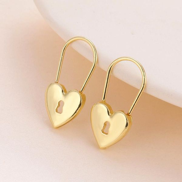 

lost lady gold color metal heart lock hoop earrings for women new fashion geometric maxi huggies earrings wedding jewelry gifts, Golden;silver