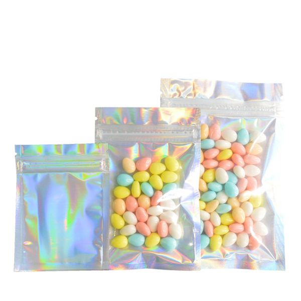 Rainbow Candy Wiederverschließbare, geruchsdichte Beutel, Folienbeutel, flacher Laserfarben-Verpackungsbeutel für Partygeschenke, Lebensmittelaufbewahrung, holografische Farbe