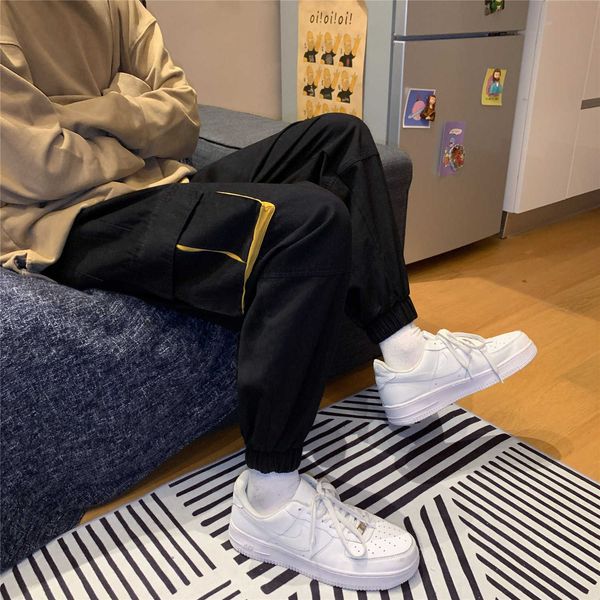 

2021 spring new overalls youth korean leggings city size men's fashion casual pants, Black