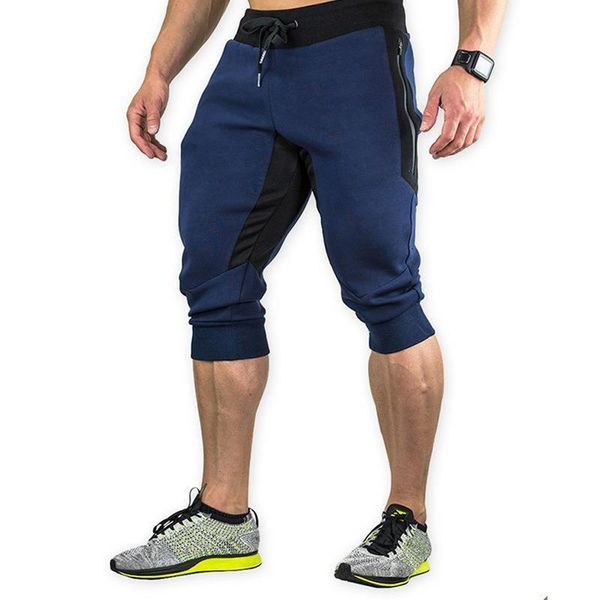 

2020 men's cotton casual shorts 3/4 jogger capri pants breathable below knee home lounge short pants with three pockets, Black
