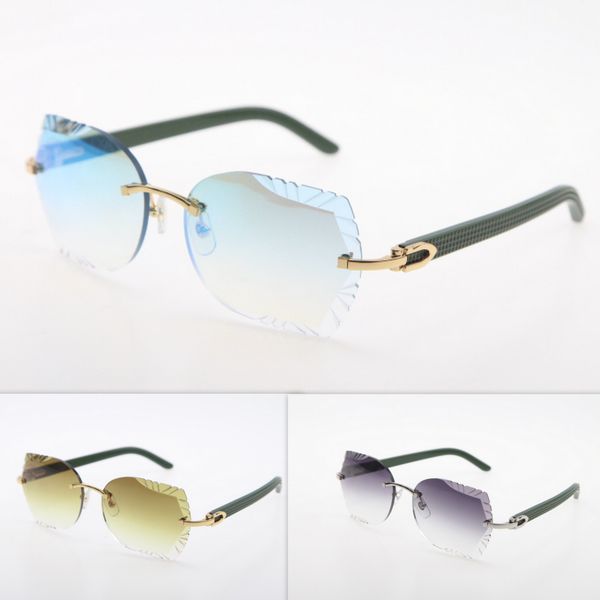 

2020 rimless sunglasses cat eye eyewear carved lens green plank trimming lens sunglasses new rimless glasses triangle lens sunglasses, White;black