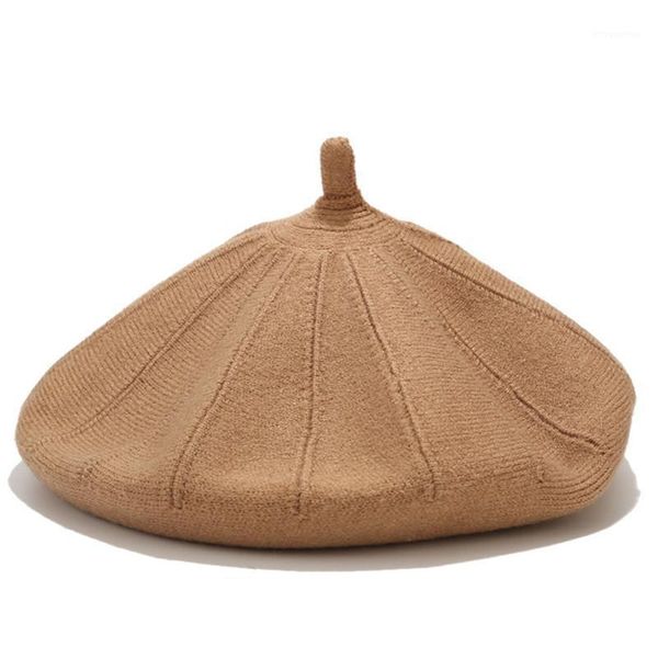 

lvyi005 new winter women striped beret caps wool beret hat artist pumpkin knitted hat gorros1, Blue;gray