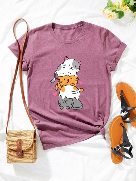 

plus cat graphic short sleeve tee z7yo#, Black