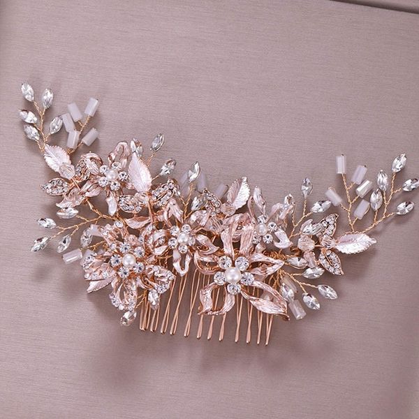 

high fashion gold crystal simulated pearls flower hair combs headband bridal bride noiva wedding hair jewelry accessories y200409, Slivery;golden