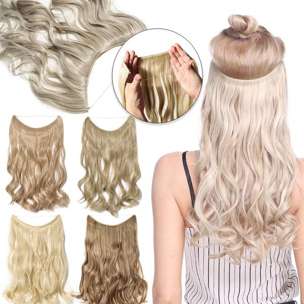 

s-noilite 20inches natural hair invisible wire in synthetic hair extensions no clip with secrect line easy attach halo h wmthde, Black;brown