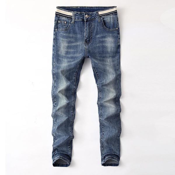 

men's cotton jeans stretch skinny jeans business fashion classic style, Blue