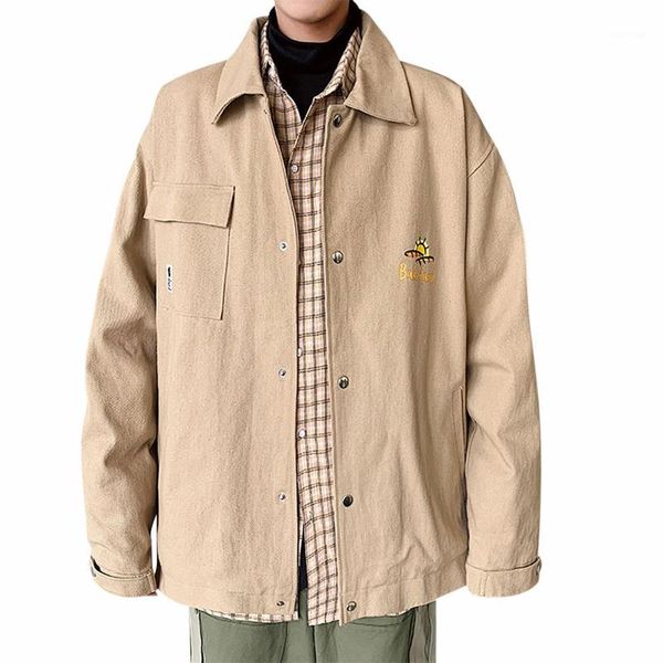 

khaki men japanese jackets loose casual turn-down collar long sleeve jacket coats men casual fahion korea style outerwear1, Black;brown