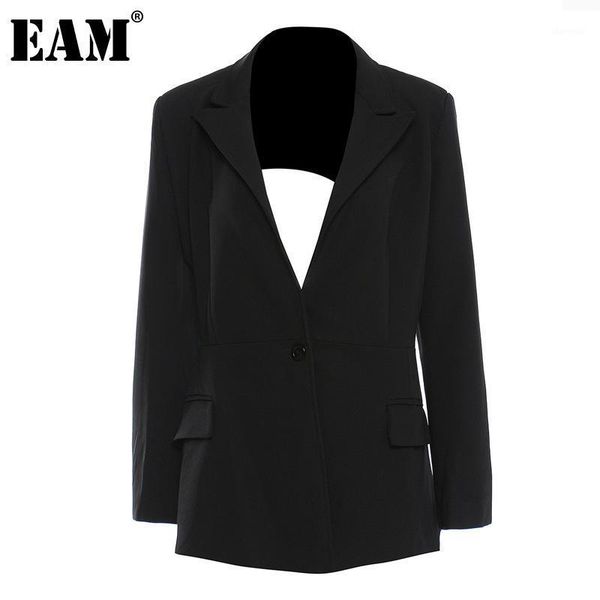 

eam] women black backless big size blazer new lapel long sleeve loose fit jacket fashion tide spring autumn 2021 1db6241, White;black
