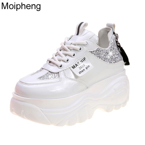 

moipheng platform sneakers chunky sneakers wedges shoes for women bling white womens shoes spring/autumn sapatos de mujer 201201, Black