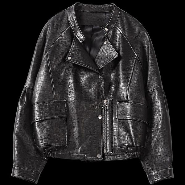 

women's leather & faux 100% genuine jacket women casual sheepskin coat female spring autumn clothes short 2021 mujer chaqueta pph3426, Black