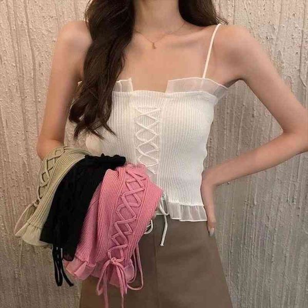 

summer ladies knit bottoming french off-the-shoulder short style inner design niche camisole tank top, White