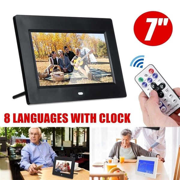 7 polegadas 8 idiomas selecionáveis ​​quadros para fotos Álbum de fotos Digital Photo Frame HD bela decoração home com controle remoto 201211