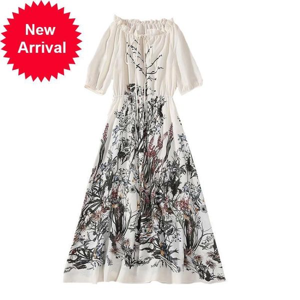 

2021 new vintage runway fashion women party clothes summer boho from an elegant thin shoulder chiffion bandage long dress ests, Black;gray