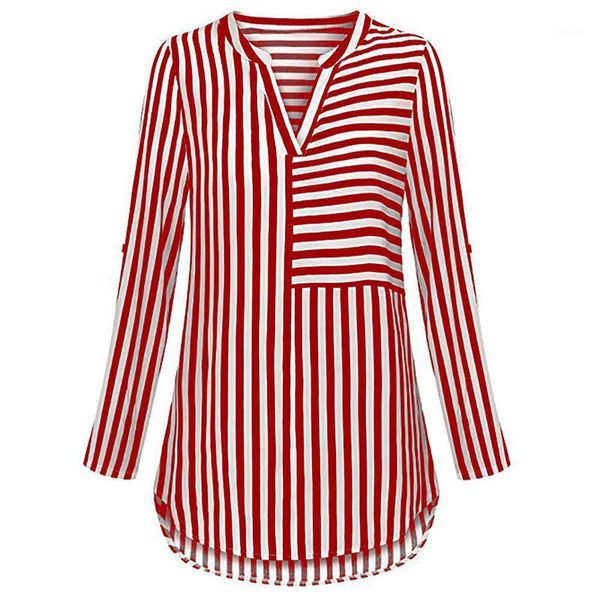 

women's blouses & shirts womens and autumn 2021 streetwear striped long sleeve linen tunic v neck harajuku clothes1, White